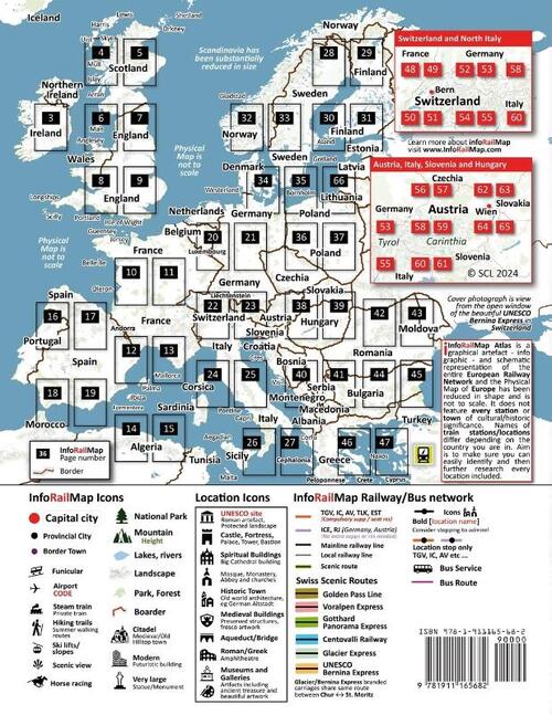Europe Railway Map 2024 - Features Detailed Atlas for Switzerland and Austria - Designed for Eurail/Interrail Global Pass