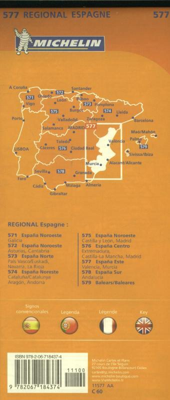 Michelin Wegenkaart 577 Spanje Oost - Comunidad Valenciana, Murcia