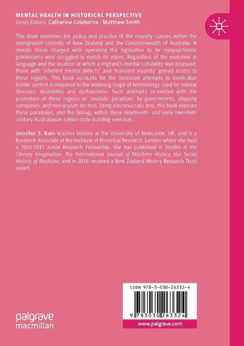 Insanity and Immigration Control in New Zealand and Australia, 1860–1930
