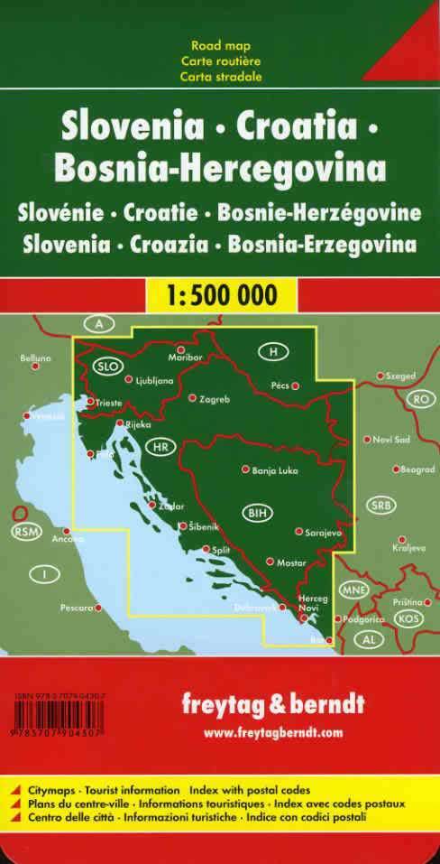 Slowenien / Kroatien / Bosnien-Herzegowina 1 : 500 000. Autokarte