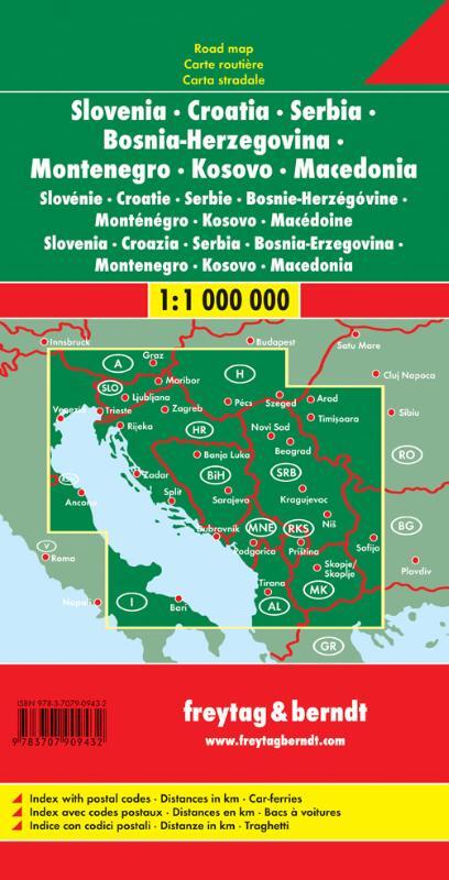 Slowenien / Kroatien / Serbien / Bosnien-Herzegowina / Montenegro / Kosovo / Mazedonien 1 : 1 000 000. Autokarte