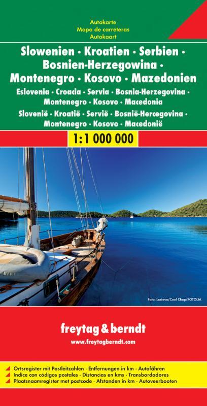 Slowenien / Kroatien / Serbien / Bosnien-Herzegowina / Montenegro / Kosovo / Mazedonien 1 : 1 000 000. Autokarte