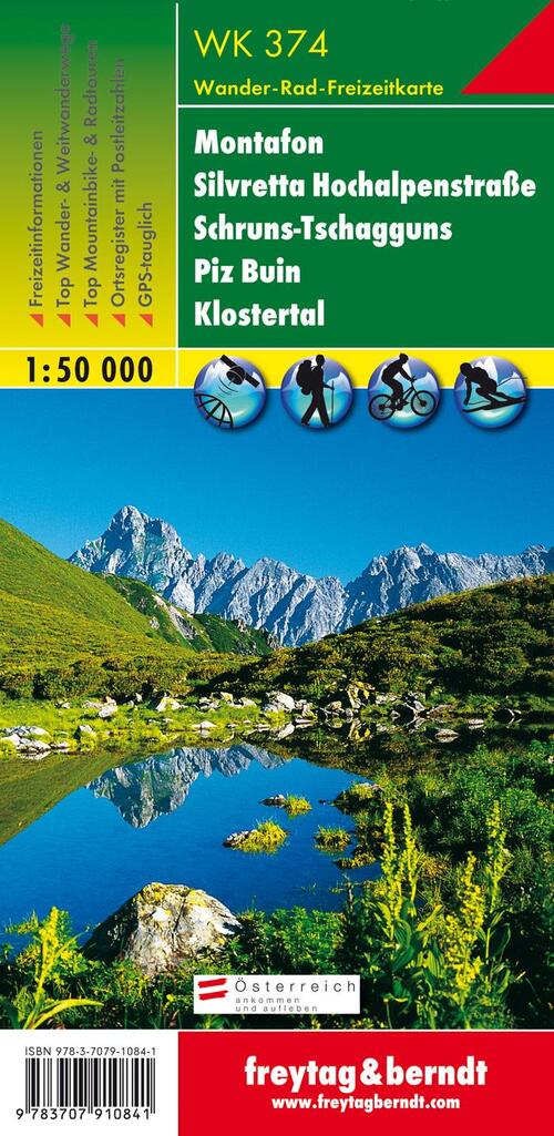 Montafon, Silvretta Hochalpenstrasse, Schrun-Tschagguns, Piz Buin, Klostertal 1 : 50 000