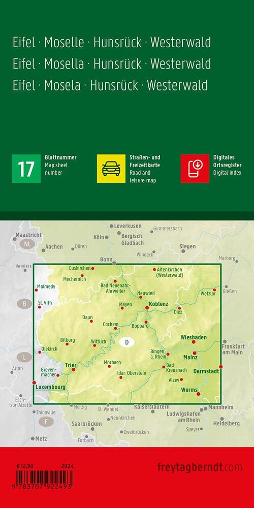 Eifel - Moselle - Hunsruck - Westerwald Road and Leisure Map