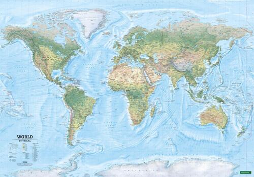 World map, political - physical, english, 1:20.000.000, Poster with metal ledges, freytag & berndt