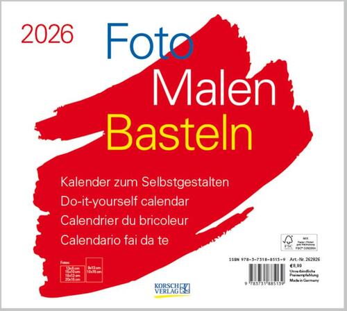 Foto-Malen-Basteln Bastelkalender quer weiß 2026