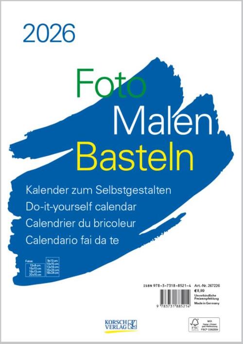Foto-Malen-Basteln Bastelkalender A4 weiß 2026