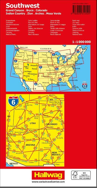 Hallwag Strassenkarte USA, Southwest 1:1 Mio.