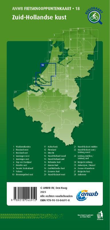 Fietsknooppuntenkaart Zuid-Hollandse kust 1:100.000