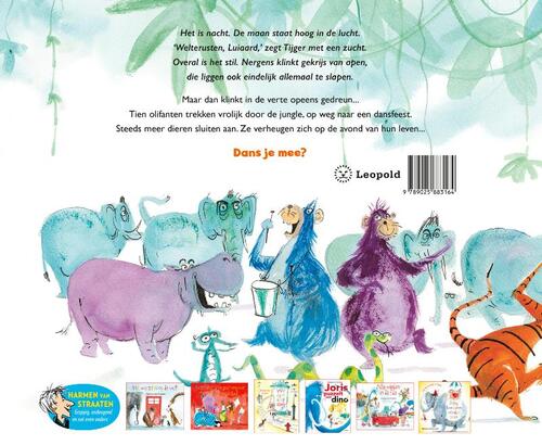 Tien olifanten op weg naar een dansfeest