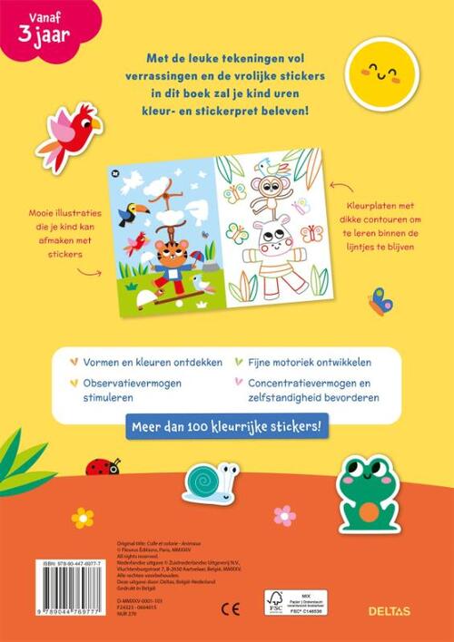 Kleur- en stickerpret vrolijke dieren