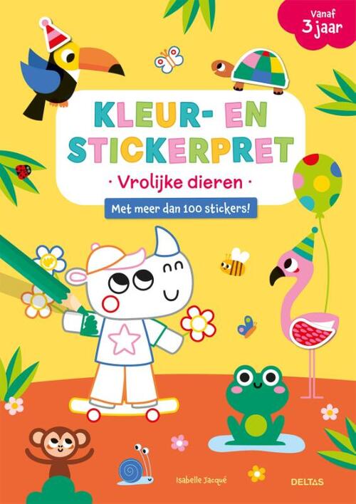 Kleur- en stickerpret vrolijke dieren