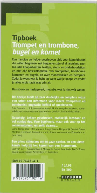 Tipboek trompet en trombone, bugel en kornet