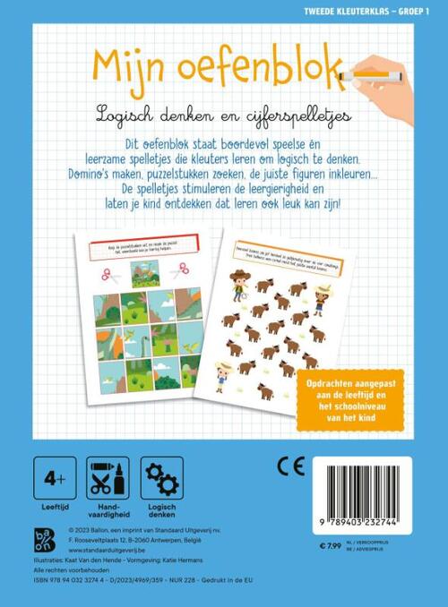 Mijn oefenblok: Logisch denken en cijferspelletjes (Tweede kleuterklas - groep 1)