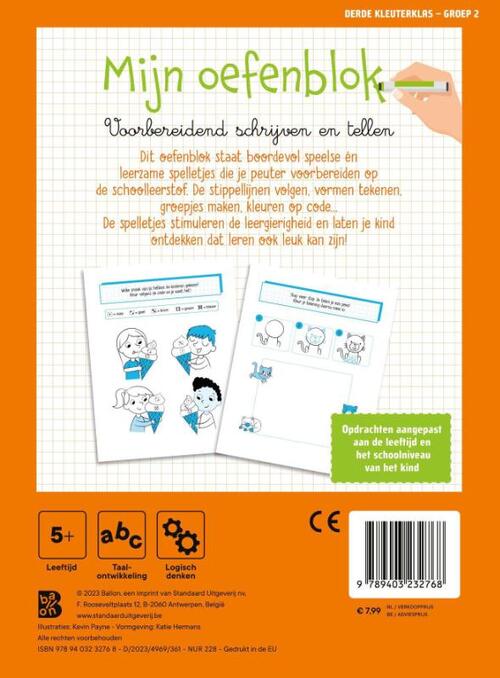 Mijn oefenblok: Voorbereidend schrijven en tellen (Derde kleuterklas - groep 2)