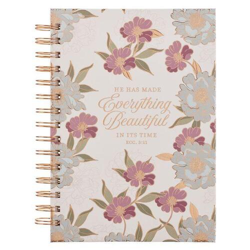 Journal Spiral-Bound White Floral Everything Beautiful Ecc.