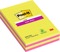 Memoblok 3M Post-It 584 127X203MM Super Sticky Lijn Assorti Kleur 4 Stuks