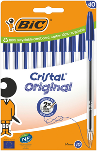 Balpen Bic Cristal Medium Blauw Blister À 10 Stuks