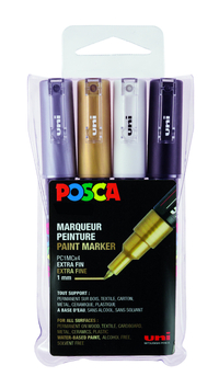 Paintmarker Uni Posca PC1MC Extra Fijn Assorti Set À 4 Stuks