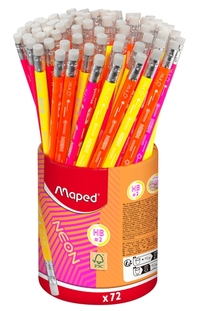 Grafietpotlood Maped Neon Met Gum Pot À 72 Stuks Assorti
