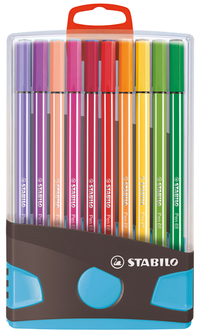 Viltstift Stabilo Pen 68/20 Colorparade In Antraciet/Turquoise Etui Medium Assorti Etui À 20 Stuks
