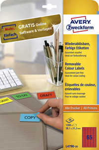 Etiket Avery L4790-20 38.1X21.2MM Rood 1300 Stuks