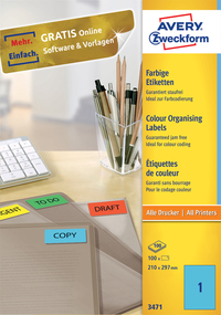 Etiket Avery Zweckform 3471 210X297MM A4 Blauw 100Stuks