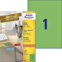 Etiket Avery Zweckform 3472 210X297MM A4 Groen 100Stuks
