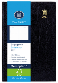 Agenda 2025 Ryam Memoplan 7 Suprema Ringplastic 7Dagen/2Pagina's Zwart