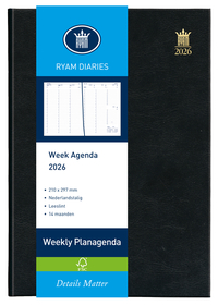 Agenda 2026 Ryam Weekly Mundior 7Dagen/2Pagina's Zwart