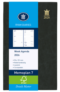 Agenda 2025 Ryam Memoplan 7 Mundior 7Dagen/2Pagina's Zwart