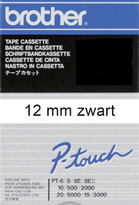 Labeltape Brother P-Touch TC-201 Standaard 12MM Zwart Op Wit