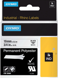 Labeltape Dymo Rhino 18484 19MMX5.5M Polyester Zwart Op WT