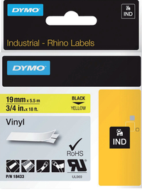 Labeltape Dymo Rhino Industrieel Vinyl 19MM Zwart Op Geel