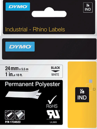 Labeltape Dymo Rhino Industrieel Polyester 24MM Zwart Op Wit
