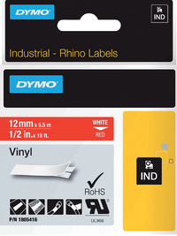 Labeltape Dymo Rhino Industrieel Vinyl 12MM Wit Op Rood
