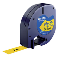 Labeltape Dymo Letratag 91202 12MMX4M Plastic Zwart Op Geel