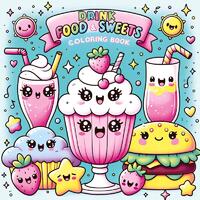 Food Drink and Sweets Coloring Book: Cute and Groovy Kawaii Treats - Featuring Bold and Easy Snacks, Desserts, and Fruits for Kids with Simple Designs