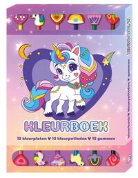Kleurboek Box met 12 potloden en gummen - Unicorns
