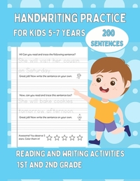 Handwriting Practice For Kids 5-7, 200 Sentences: Reading and Writing Activities For 1st and 2nd Grade Blue Cover